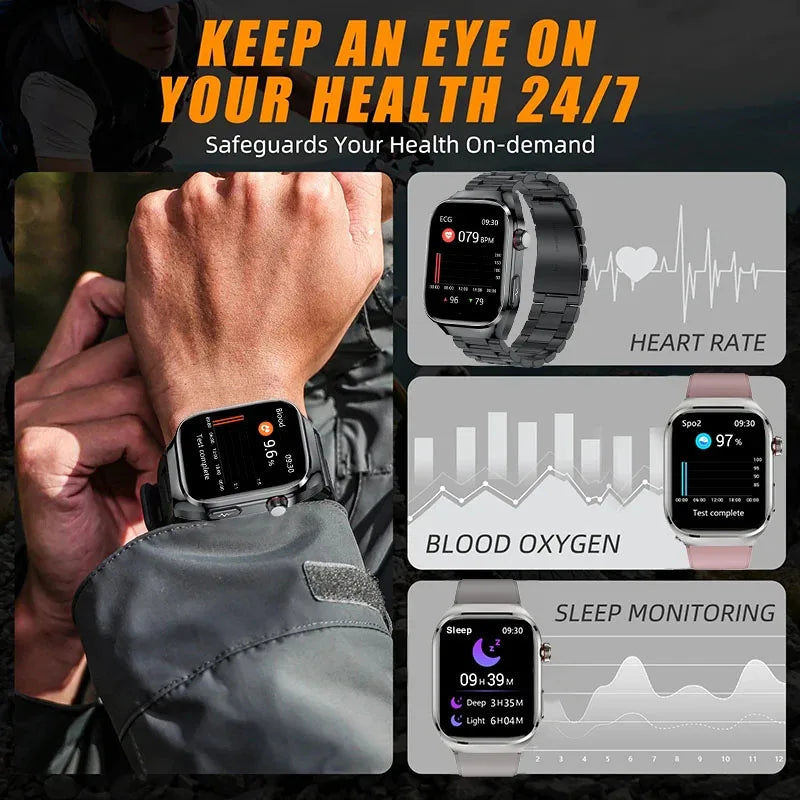 ECG+PPG Health Smartwatch - Heart Rate, Blood Pressure & BT Call Monitor