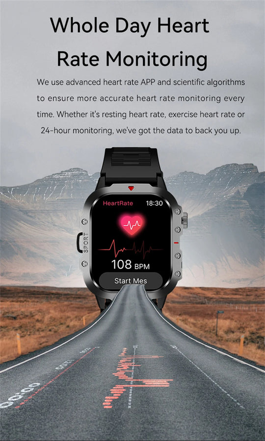 Military Smart Watch for Men - IP68 Outdoor Sports Fitness Tracker with Bluetooth Call