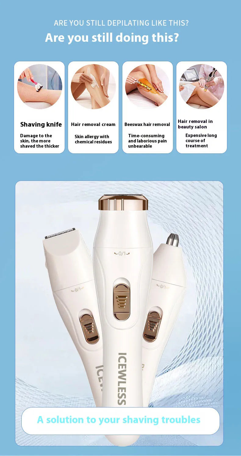 Portable Electric Lady Shaver - Armpit, Bikini, Arm, Leg & Face Hair Removal - Painless