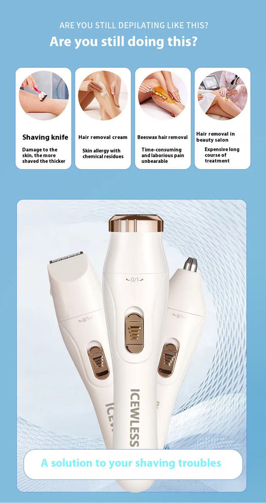 Portable Electric Lady Shaver - Armpit, Bikini, Arm, Leg & Face Hair Removal - Painless