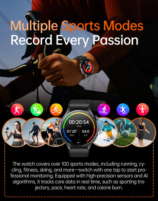 Smart Watch with ECG Health Monitoring - Uric Acid Blood Pressure Blood Oxygen for iOS & Android