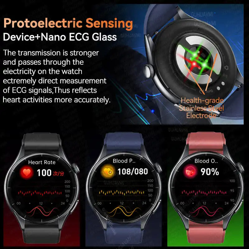 Smart Watch with ECG Health Monitoring - Uric Acid Blood Pressure Blood Oxygen for iOS & Android