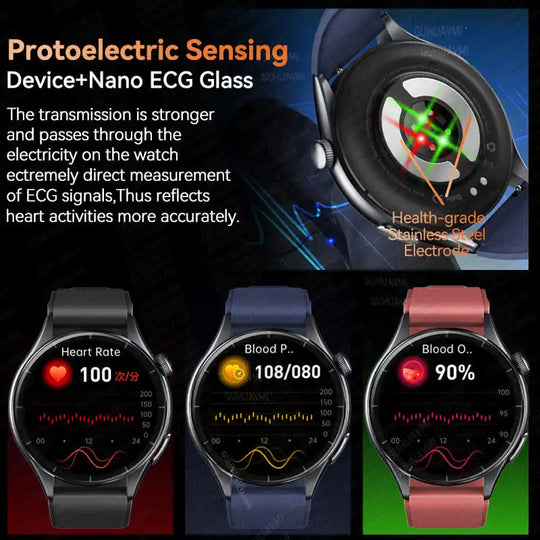 Smart Watch with ECG Health Monitoring - Uric Acid Blood Pressure Blood Oxygen for iOS & Android