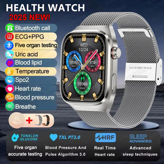 ECG+PPG Health Smartwatch - Heart Rate, Blood Pressure & BT Call Monitor