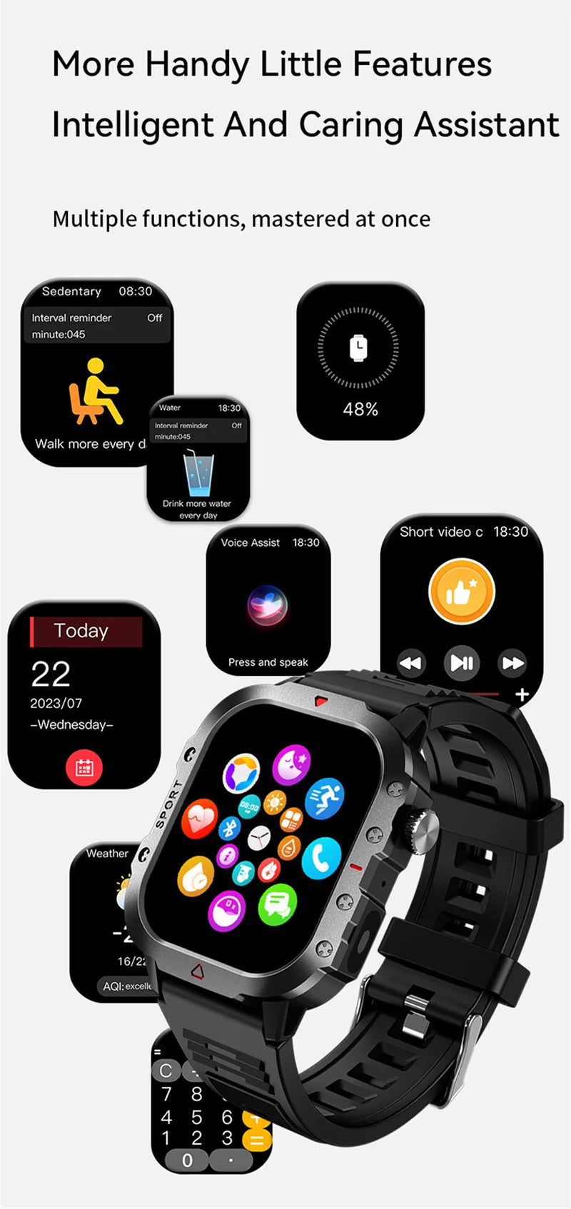 Military Smart Watch for Men - IP68 Outdoor Sports Fitness Tracker with Bluetooth Call