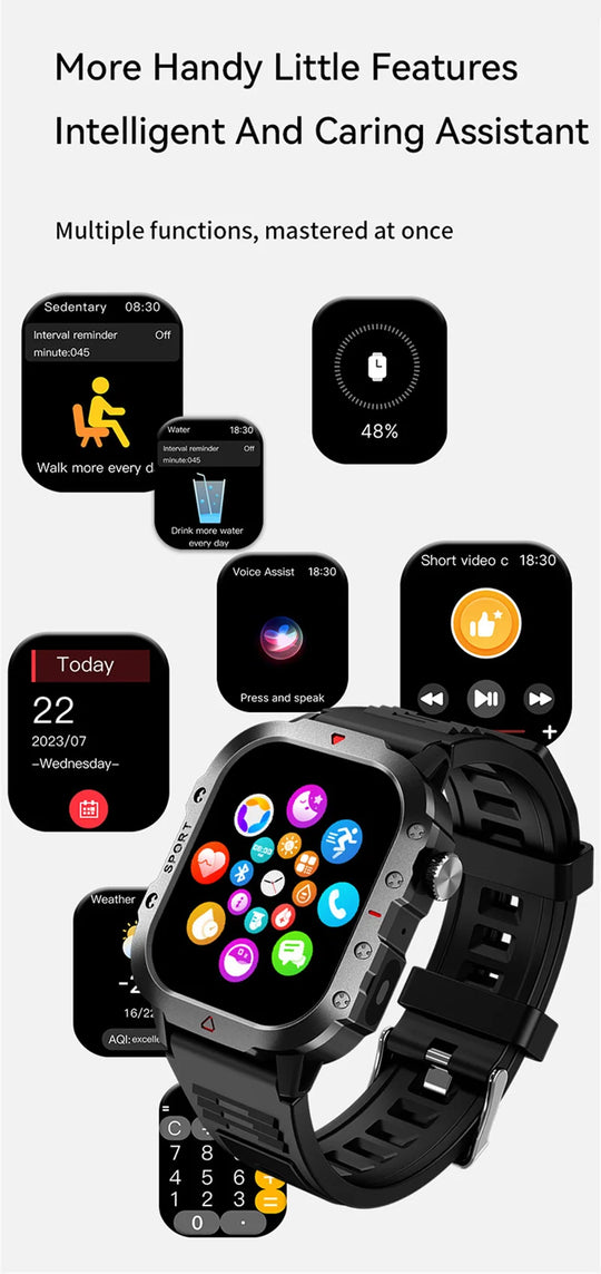 Military Smart Watch for Men - IP68 Outdoor Sports Fitness Tracker with Bluetooth Call