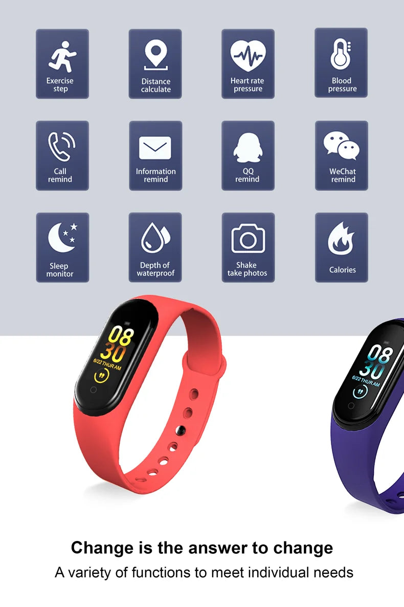 Smart Watch Wristband - Waterproof Blood Pressure Heart Rate Monitor