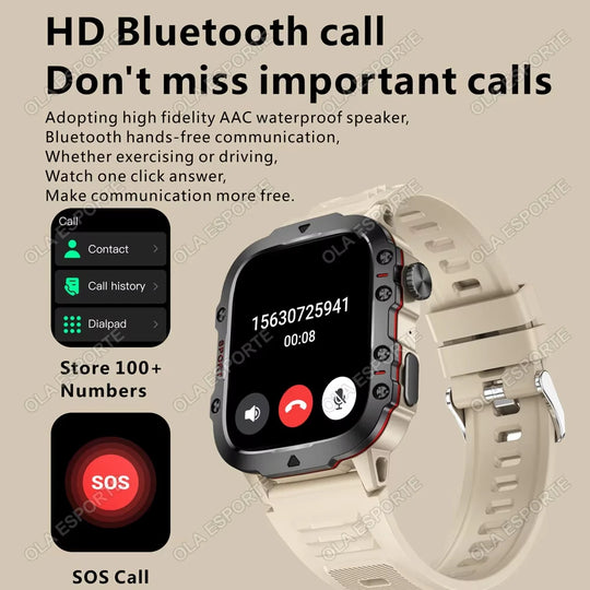 Military Smart Watch for Men - IP68 Outdoor Sports Fitness Tracker with Bluetooth Call