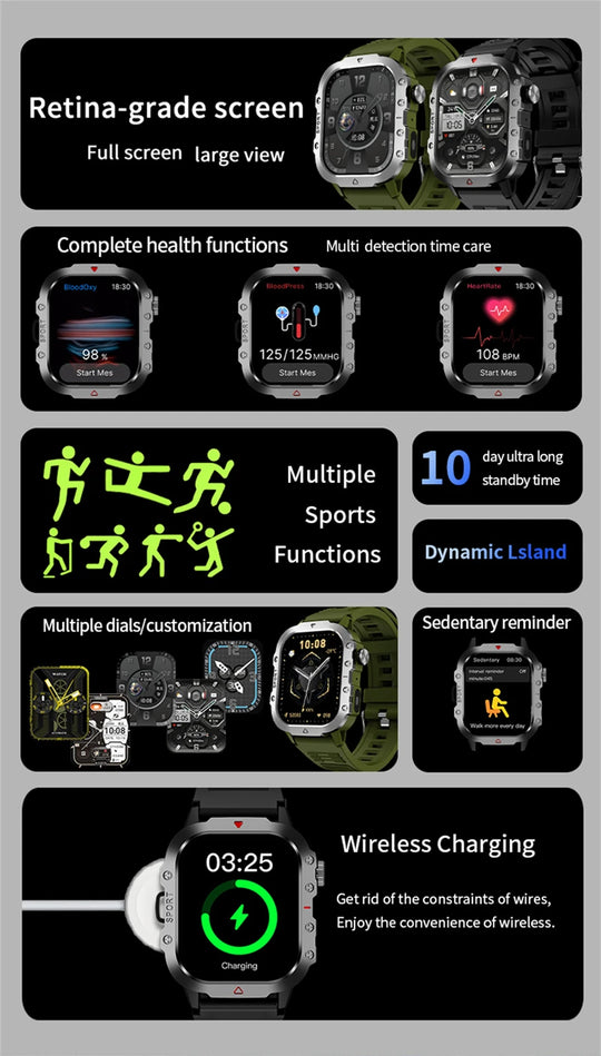 Military Smart Watch for Men - IP68 Outdoor Sports Fitness Tracker with Bluetooth Call