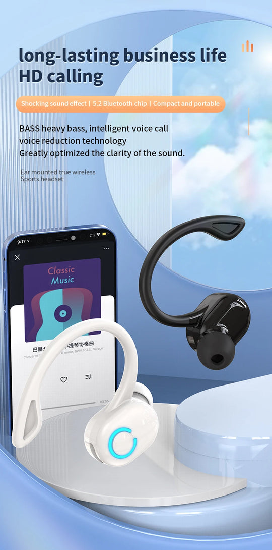 TWS Bluetooth 5.2 Earbuds - Single In-Ear Wireless Headset with Mic & ANC