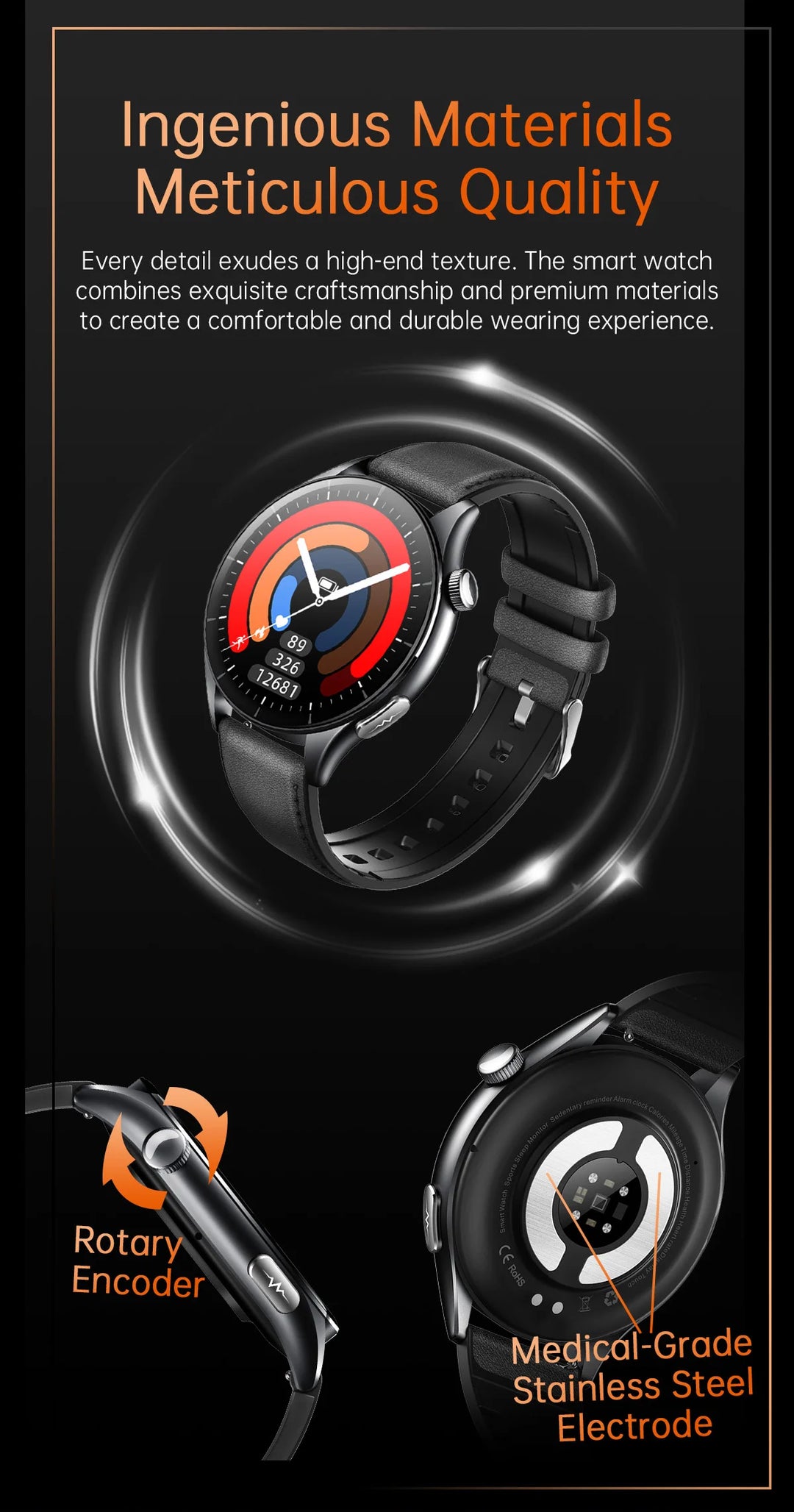 Smart Watch with ECG Health Monitoring - Uric Acid Blood Pressure Blood Oxygen for iOS & Android