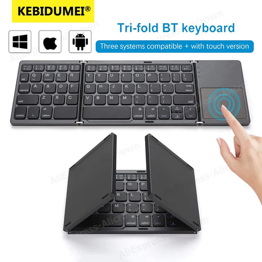 Foldable Bluetooth Keyboard with Touchpad - Mini Wireless Keyboard for Tablet iPad Phone Windows Android iOS