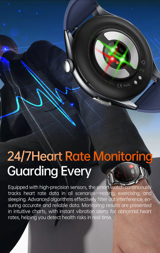 Smart Watch with ECG Health Monitoring - Uric Acid Blood Pressure Blood Oxygen for iOS & Android