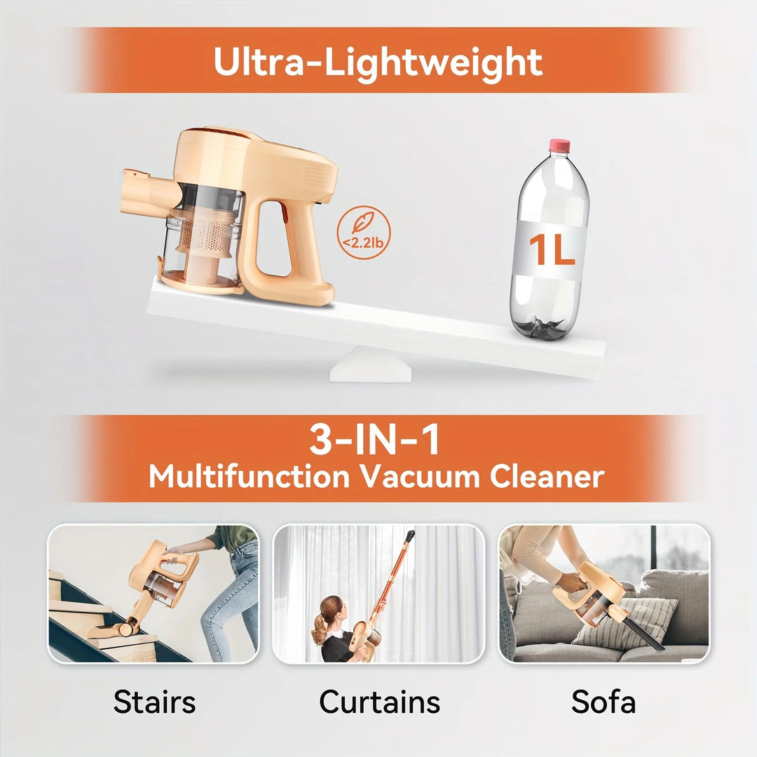 Cordless Vacuum Cleaner - 20KPa Stick & Handheld for Home, Pet Hair & Hard Floors
