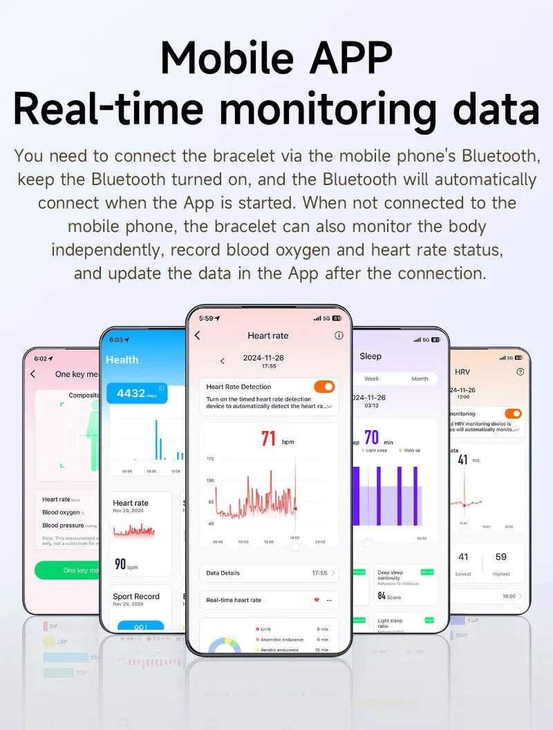 Smart Bracelet - Heart Rate & Blood Oxygen Monitor Fitness Tracker for Men & Women