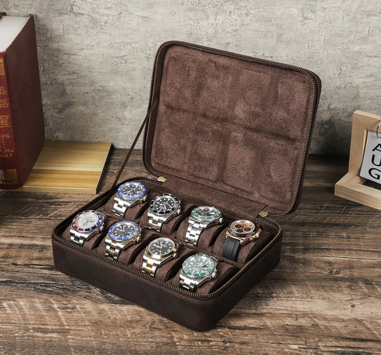 Leather Watch Organizer Box - 8/10/12 Slots Vintage Jewelry Storage Case - for Men & Women
