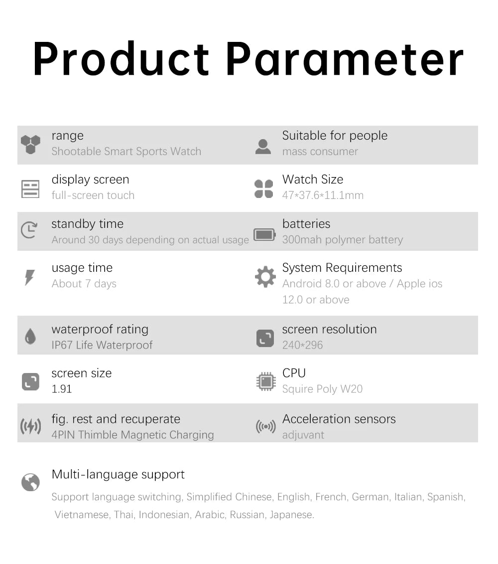 Smart Watch with Camera - Photo Video Heart Rate Bluetooth Call Waterproof