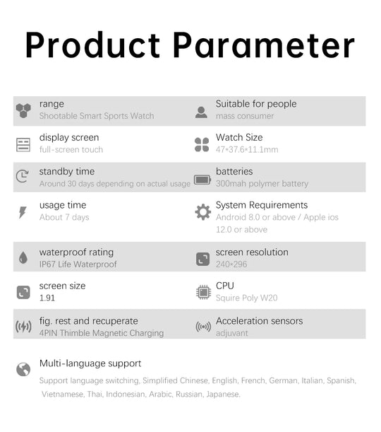 Smart Watch with Camera - Photo Video Heart Rate Bluetooth Call Waterproof