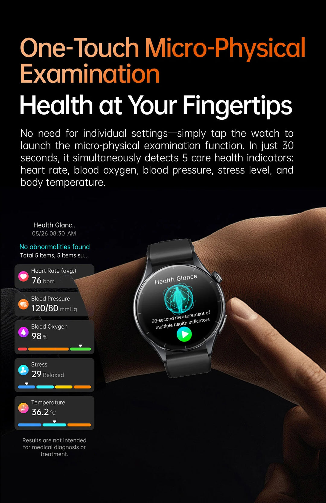 Smart Watch with ECG Health Monitoring - Uric Acid Blood Pressure Blood Oxygen for iOS & Android