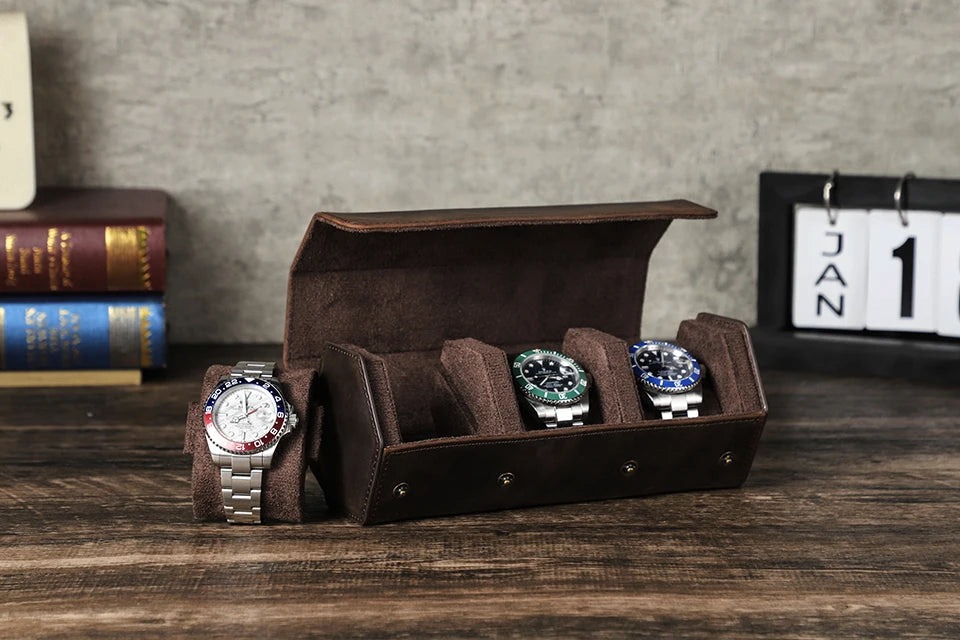 Leather Watch Roll Box - 1/2/3/4/6/8 Slots Travel Case & Display Holder - for Men & Women