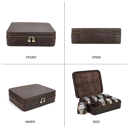 Leather Watch Organizer Box - 8/10/12 Slots Vintage Jewelry Storage Case - for Men & Women