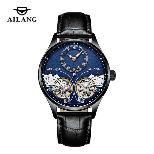 AILANG Brand New Fashion Double Tourbillon Watch for Men Luxury Stainless Steel Waterproof Automatic Mechanical Watches Mens