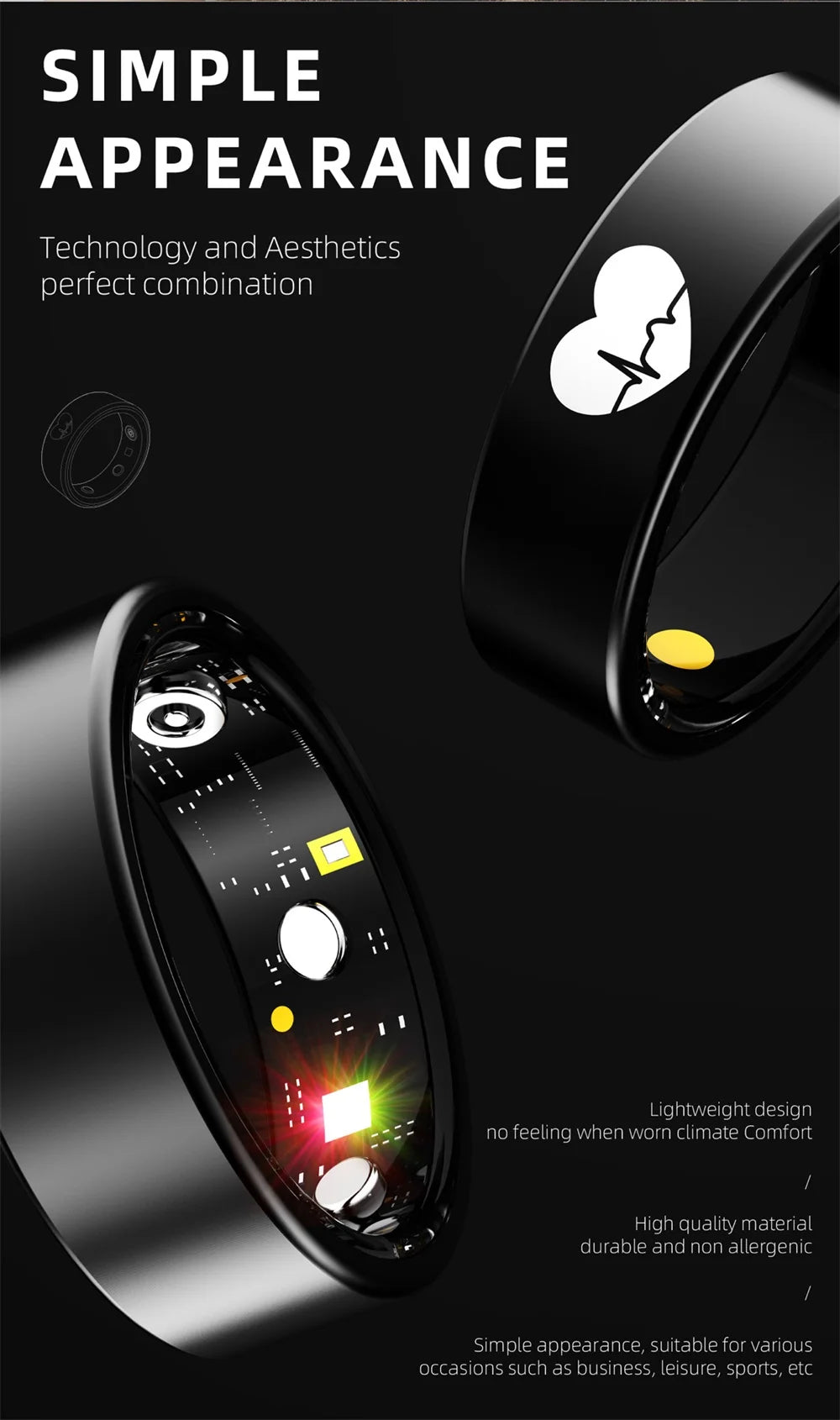 ECG Smart Ring - Heart Rate Body Temperature Health Tracker