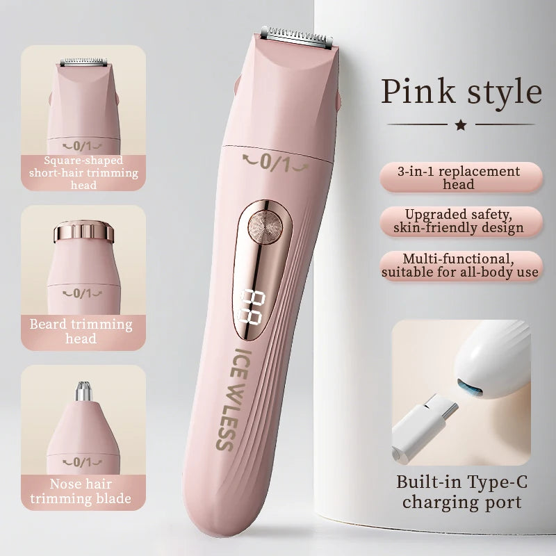 Women's Electric Shaver - Wet & Dry, Detachable Blade, Portable - Bikini, Body, Underarms & Legs - 3-in-1