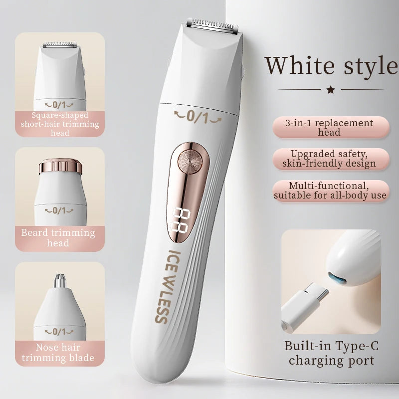 Women's Electric Shaver - Wet & Dry, Detachable Blade, Portable - Bikini, Body, Underarms & Legs - 3-in-1