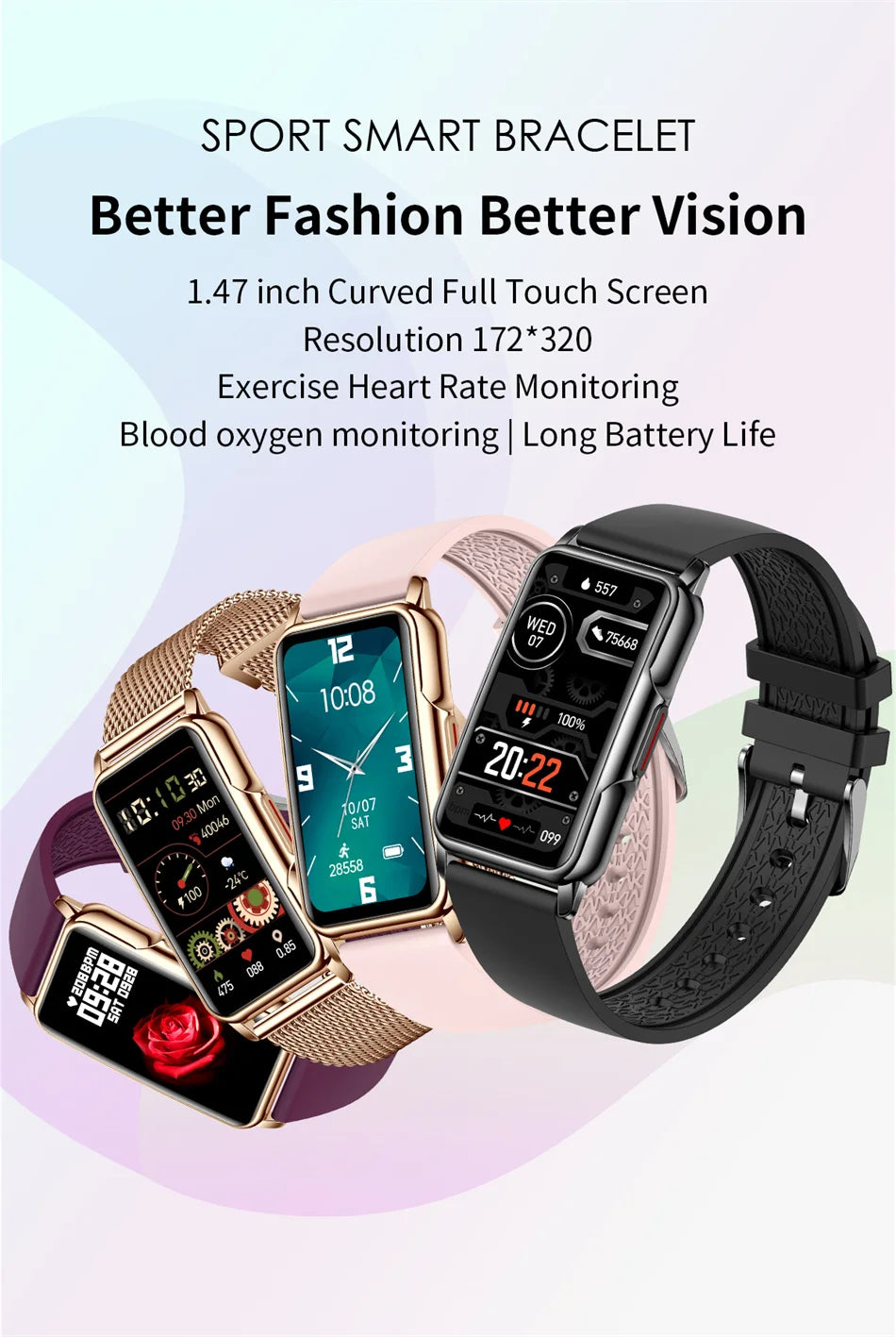 Smart Bracelet for Women - Waterproof Fitness Tracker Heart Rate Monitor