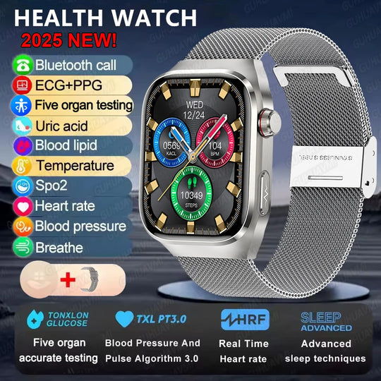 ECG+PPG Health Smartwatch - Heart Rate, Blood Pressure & BT Call Monitor