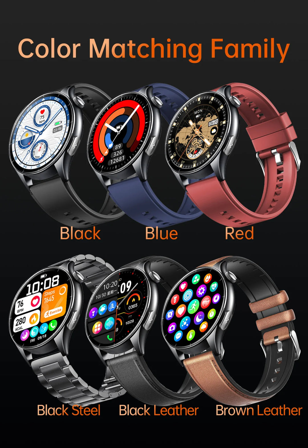 Smart Watch with ECG Health Monitoring - Uric Acid Blood Pressure Blood Oxygen for iOS & Android