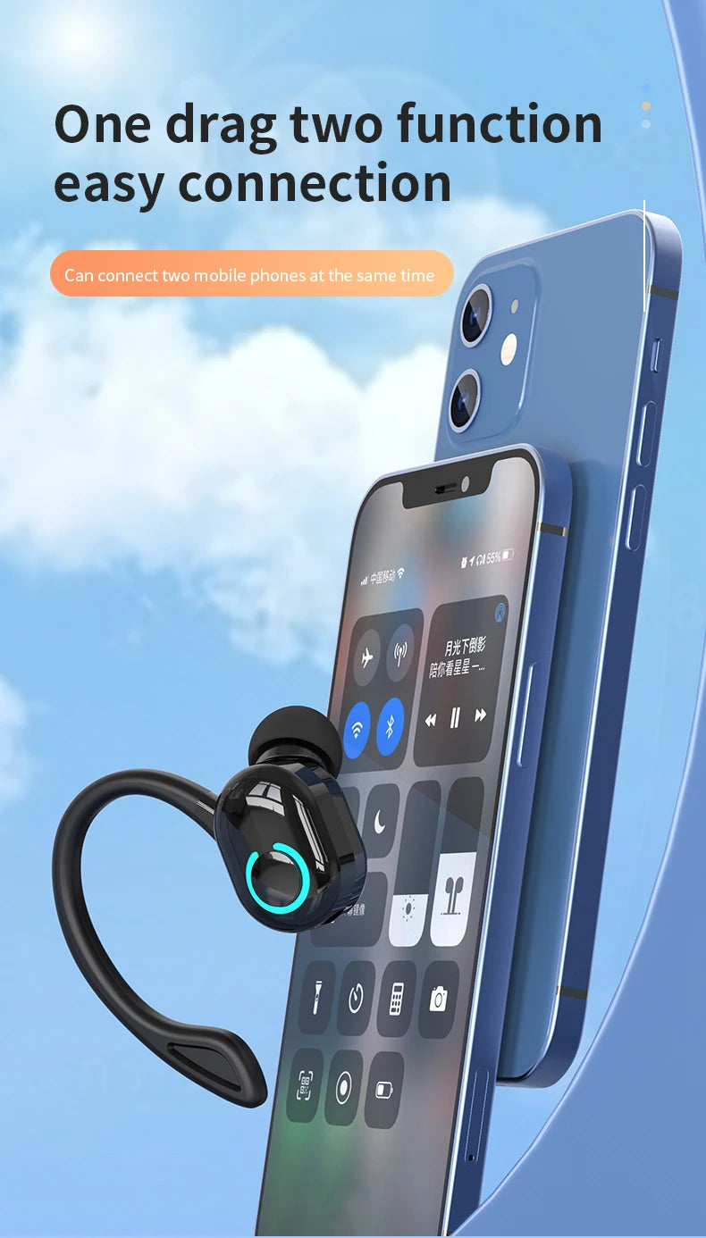 Wireless Bluetooth 5.0 Earphones - Single In-Ear Sports Headset with Mic & ANC