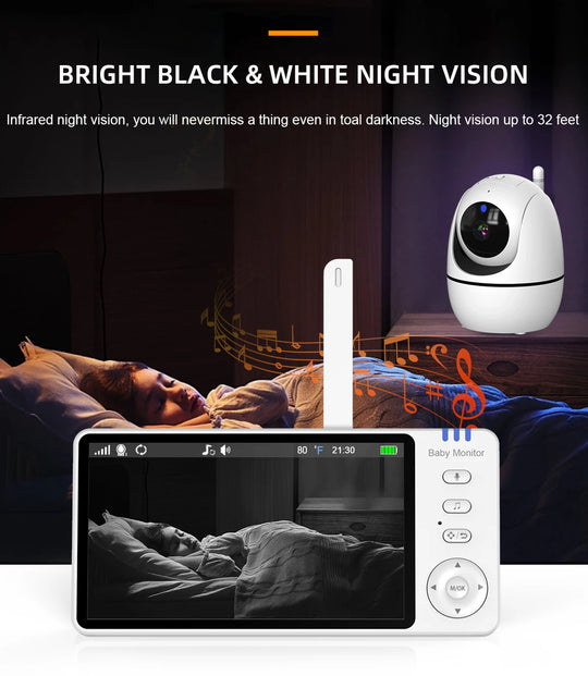 5 Inch Video Baby Monitor Indoor Mini Kids Surveillance cameras Security Protection Two-way Audio Baby Camera Temperture Display