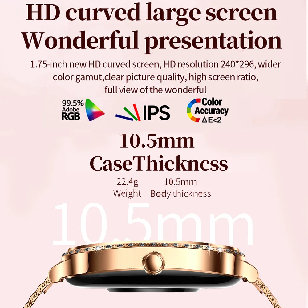 Luxury Smart Watch for Women - 1.75" HD Bluetooth Call Heart Rate Fitness Tracker