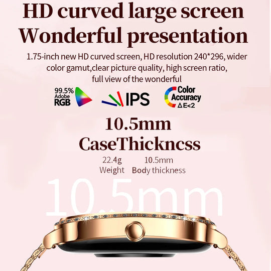 Luxury Smart Watch for Women - 1.75" HD Bluetooth Call Heart Rate Fitness Tracker