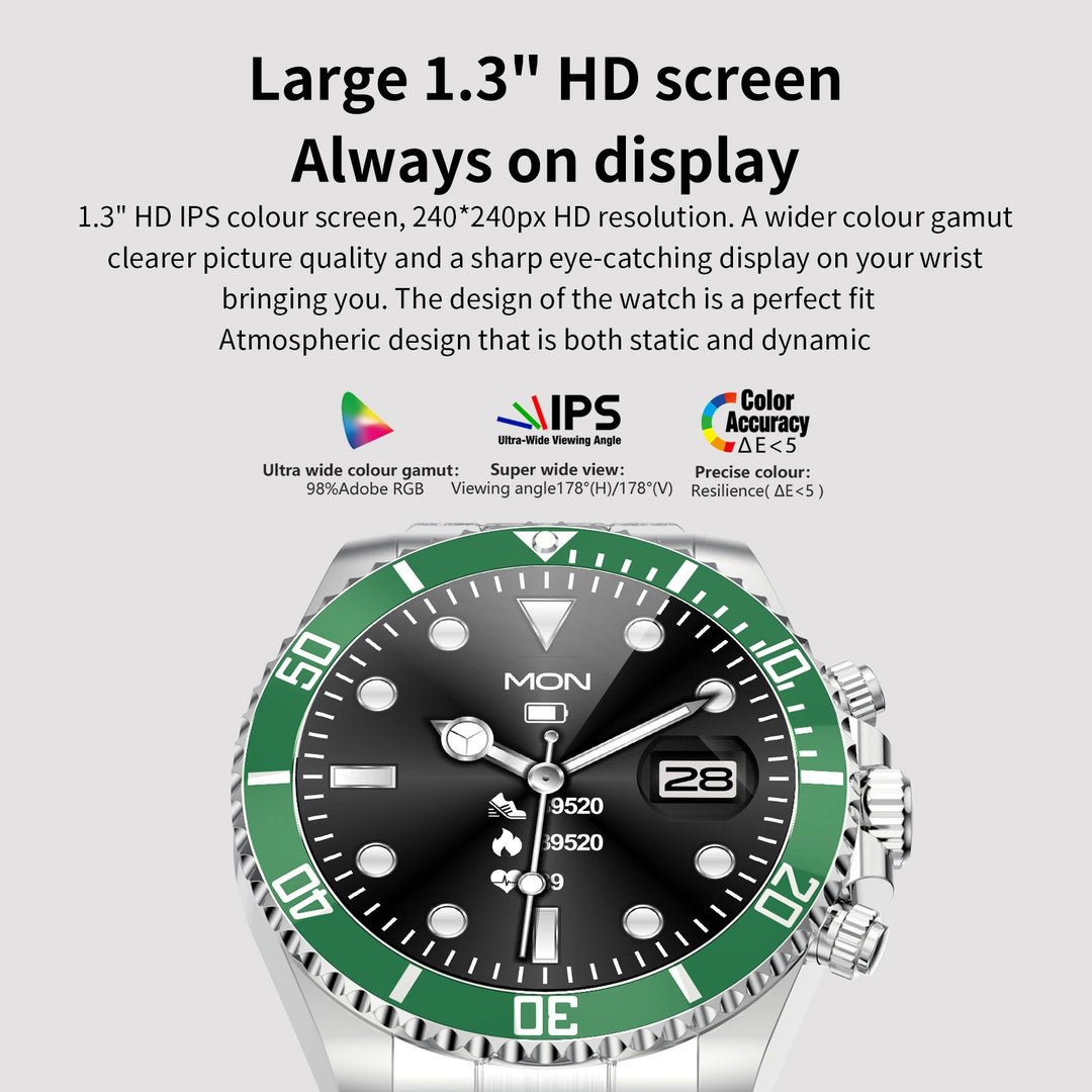 Luxury Smart Watch for Men - Fitness Tracker Bluetooth Call DIY Faces