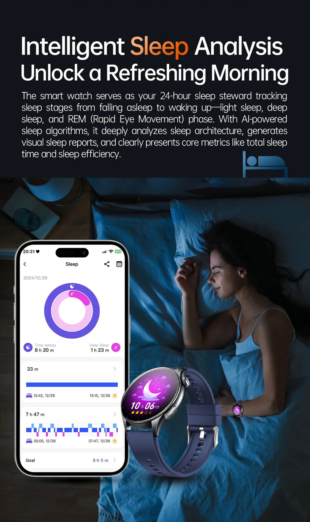 Smart Watch with ECG Health Monitoring - Uric Acid Blood Pressure Blood Oxygen for iOS & Android