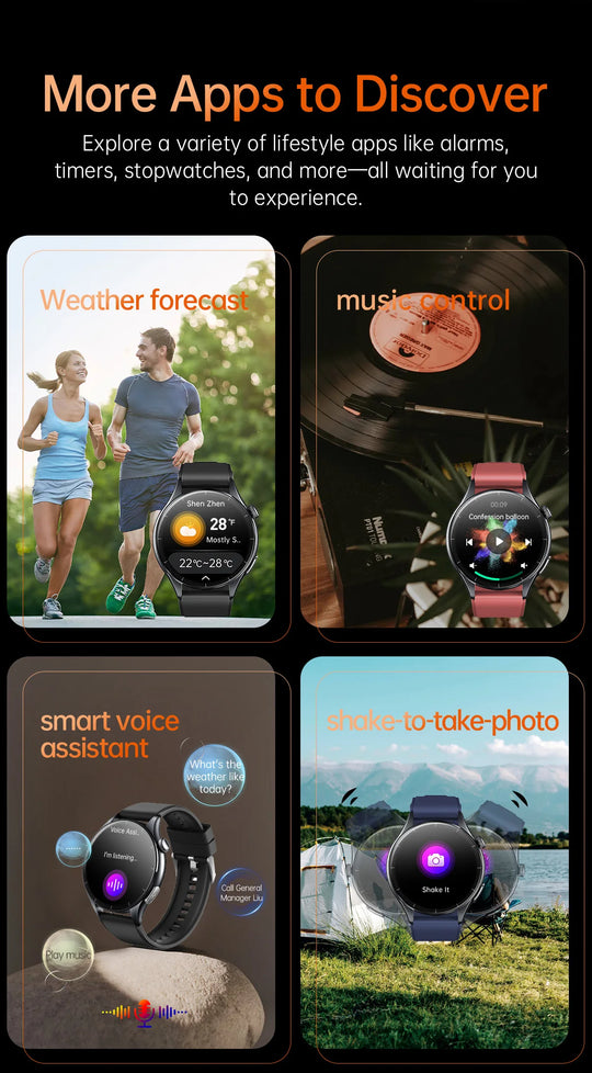 Smart Watch with ECG Health Monitoring - Uric Acid Blood Pressure Blood Oxygen for iOS & Android