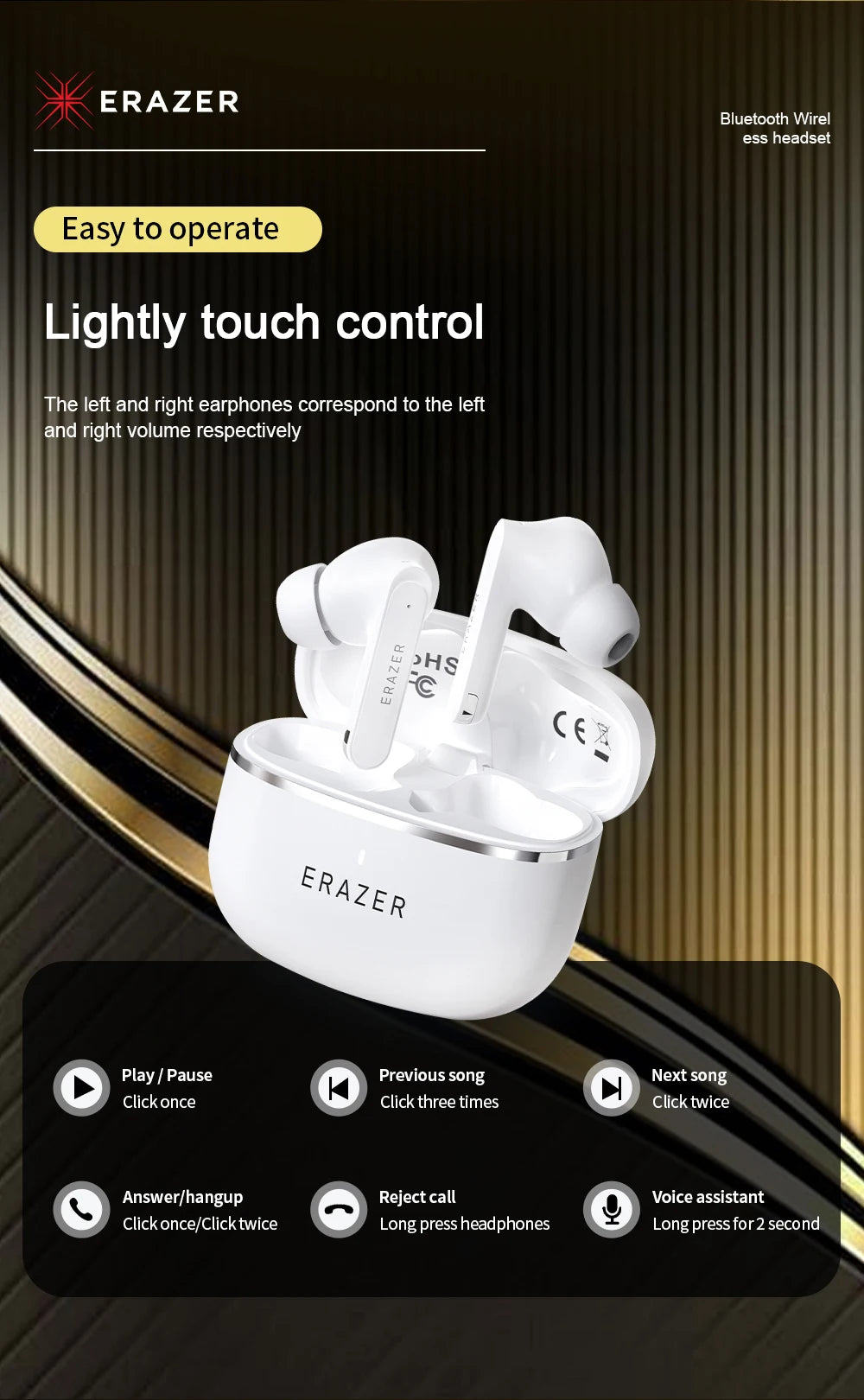 Wireless Bluetooth Earbuds - HiFi Stereo Sports Noise Reduction Headphones