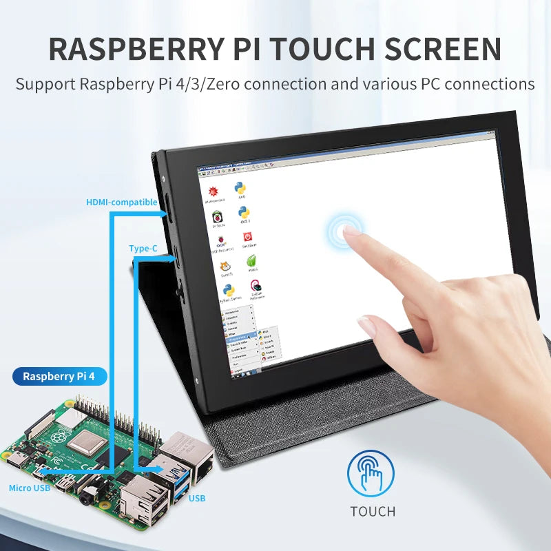 7 Inch IPS Touch Screen HDMI-compatible 1024*600 LCD for Raspberry Pi Windows PC Display with Holder Case Portable Monitor