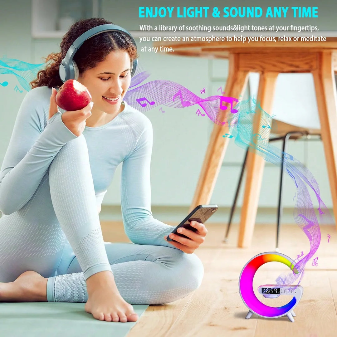 Wireless Charger - 30W RGB with Alarm Clock, Bluetooth Speaker & Night Light