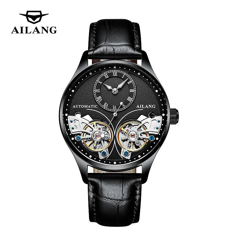 AILANG Brand New Fashion Double Tourbillon Watch for Men Luxury Stainless Steel Waterproof Automatic Mechanical Watches Mens
