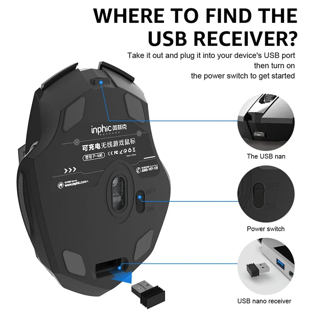 Wireless Mouse F1S - Silent Ergonomic, 2400 DPI, 500mAh - for PC, Laptop & Tablet