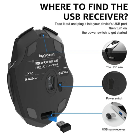 Wireless Mouse F1S - Silent Ergonomic, 2400 DPI, 500mAh - for PC, Laptop & Tablet