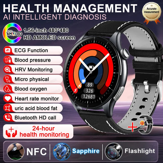 Smart Watch with ECG Health Monitoring - Uric Acid Blood Pressure Blood Oxygen for iOS & Android