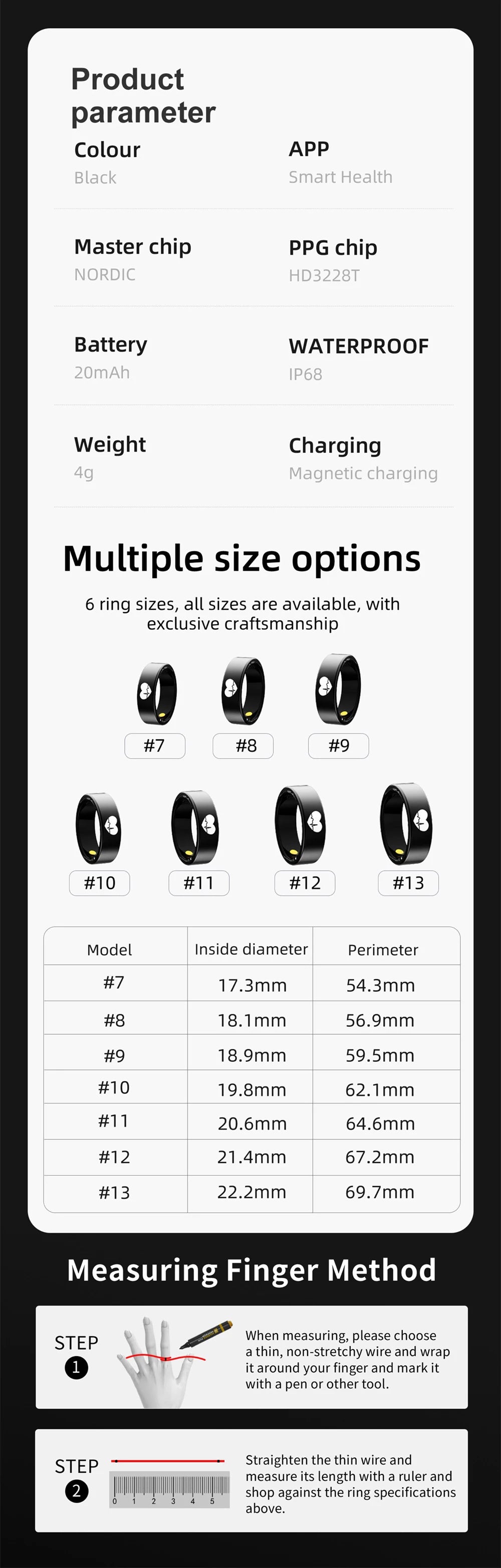 ECG Smart Ring - Heart Rate Body Temperature Health Tracker