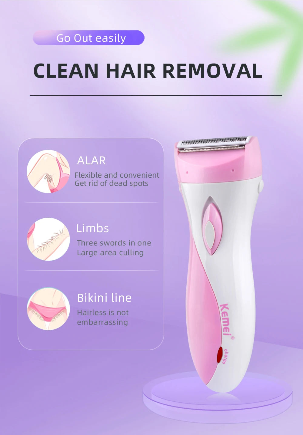 Rechargeable Lady Shaver & Epilator - Full Body Hair Removal, 30 Tweezers, Active Massage