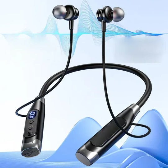 Wireless Neckband Bluetooth Headphones - Magnetic Earbuds LED Display Sports