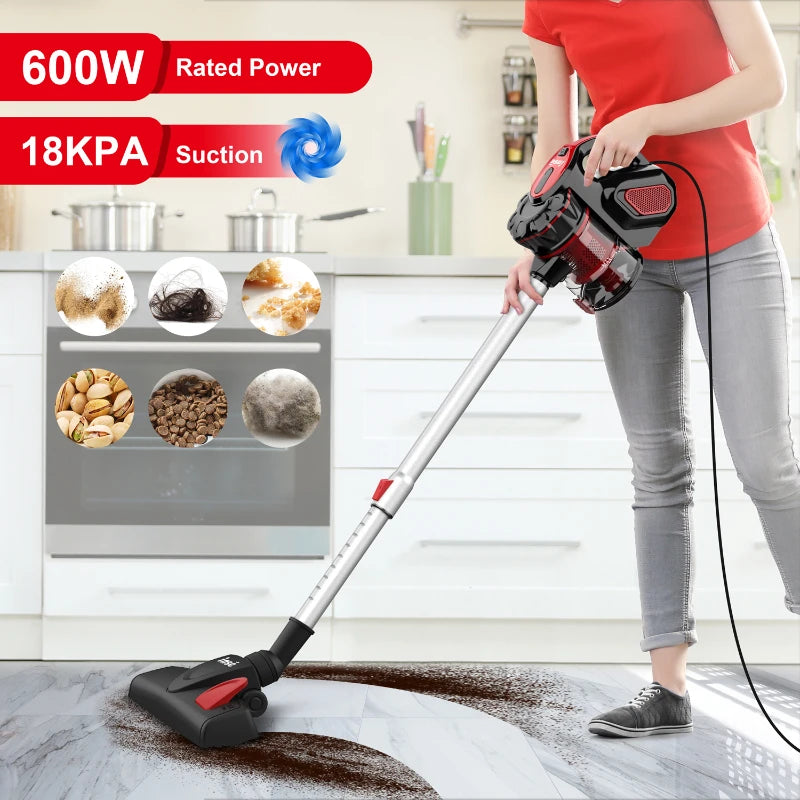 Corded Vacuum Cleaner - 18KPa 600W 4-in-1 Stick & Handheld for Home & Pet Hair